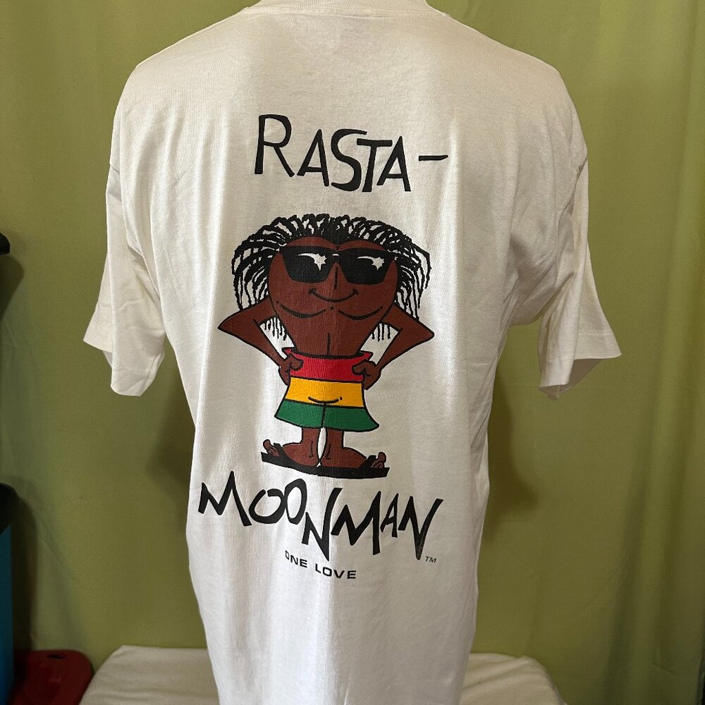 Vintage NOS NWOT Moonman Sportswear Rasta One Love Men's White T Shirt Large Fru